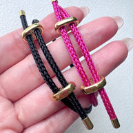 Pink, Black and Red Adjustable Leather Bracelets