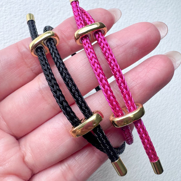 Pink, Black and Red Adjustable Leather Bracelets