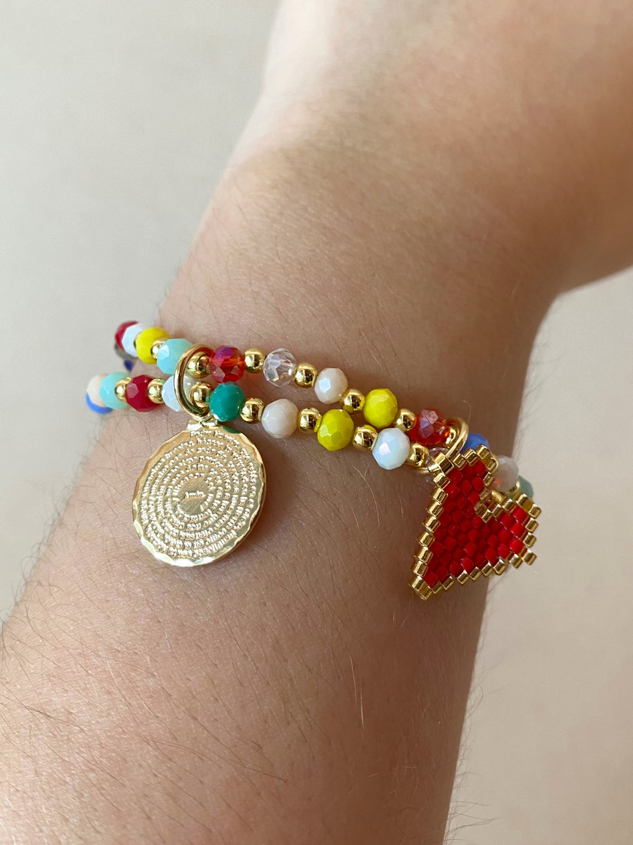 Our Father Red Miyuki Colorful Elastic Bracelet