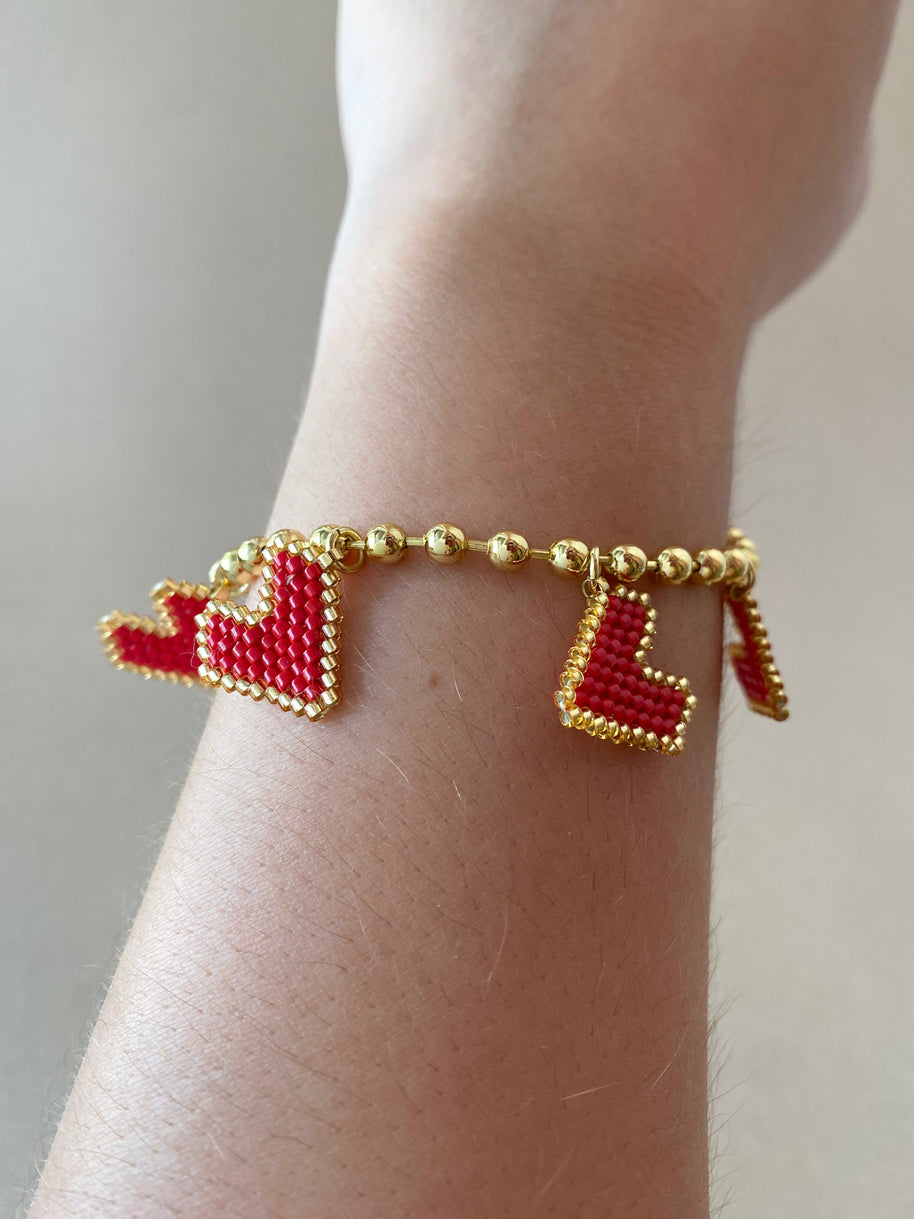 Multi Red & Pink Heart Miyuki Bracelet