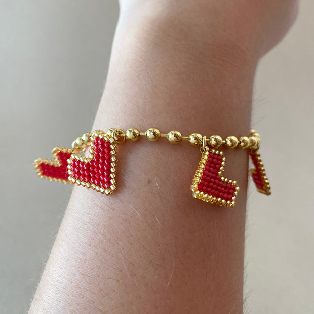 Multi Red & Pink Heart Miyuki Bracelet