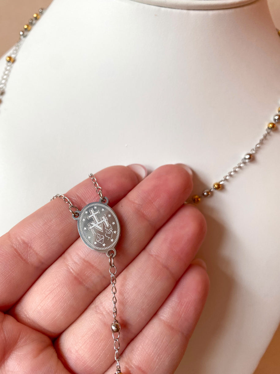 Guadalupe Virgin Medal 2 Gold Steel Rosary Necklace