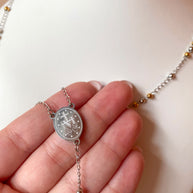 Guadalupe Virgin Medal 2 Gold Steel Rosary Necklace