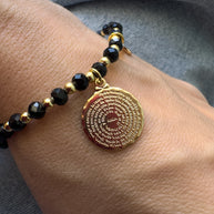 Our Father and Cross Elastic Black Bracelet