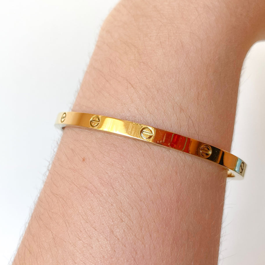 Golden Steel Screw Thin Bracelet with Screwdriver