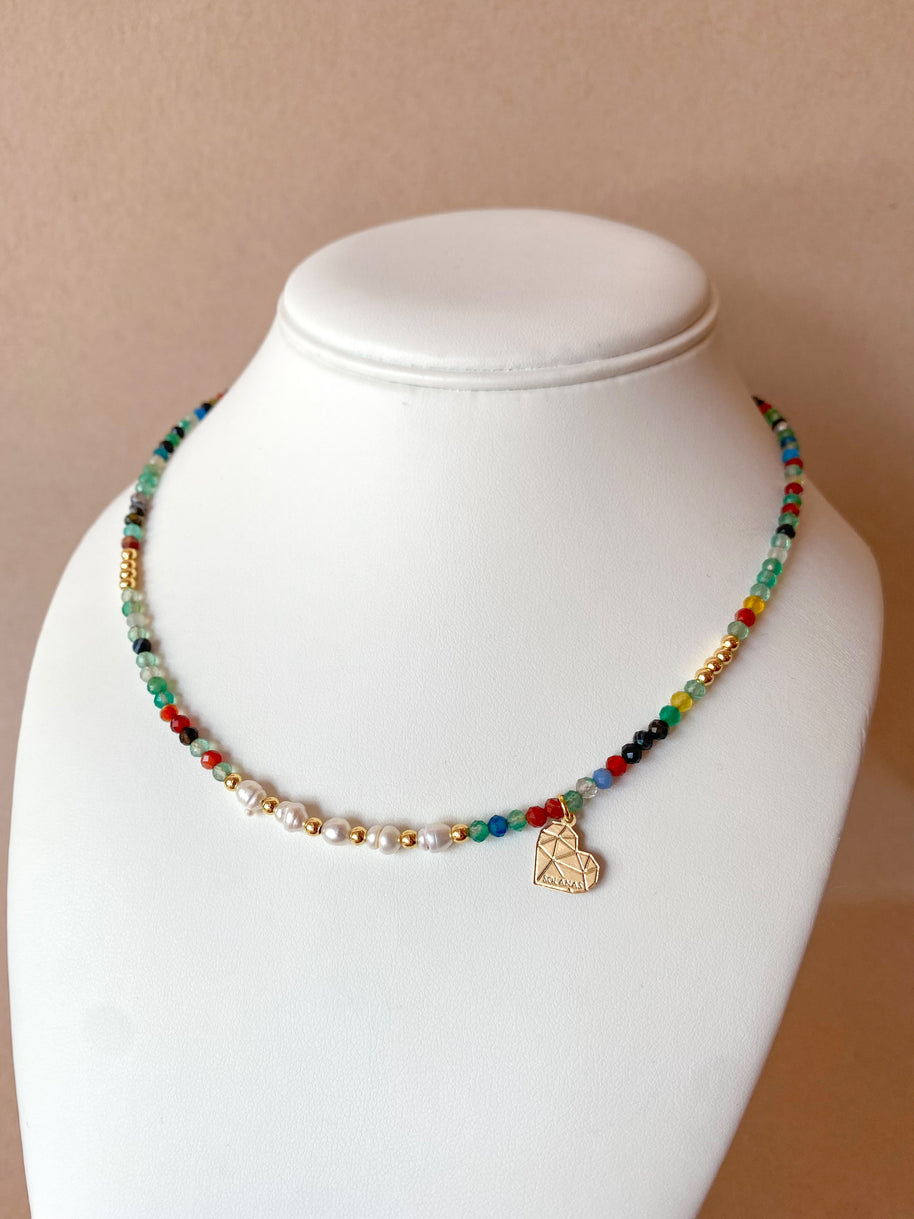 Multicolor Beads Crystal and Pearls Necklace