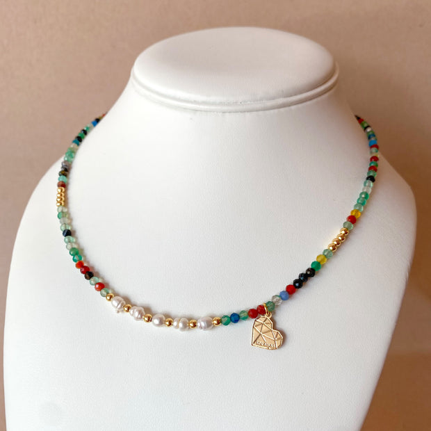 Multicolor Beads Crystal and Pearls Necklace