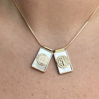 St Benedict Medal Scapular Mother of Pearl Adjustable Necklace