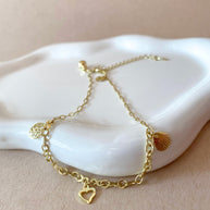 3 Charms Heart Golden Interlaced Chain Anklet