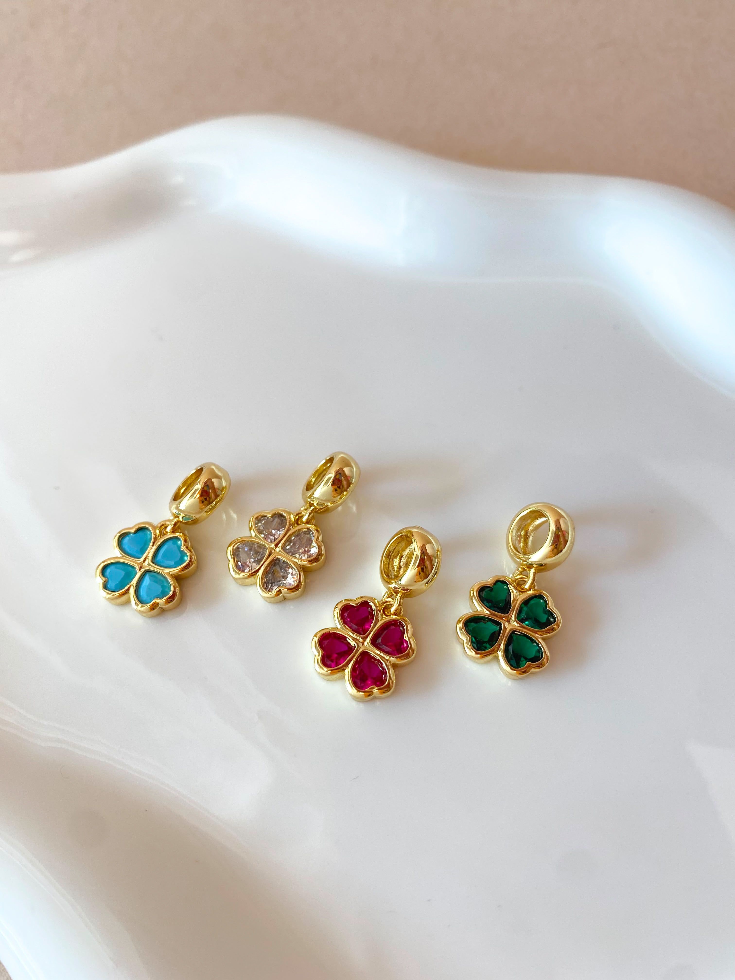Blue, Clear, Pink and Green Different Clover Crystals Charms