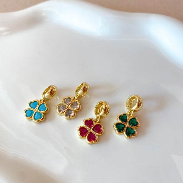Blue, Clear, Pink and Green Different Clover Crystals Charms
