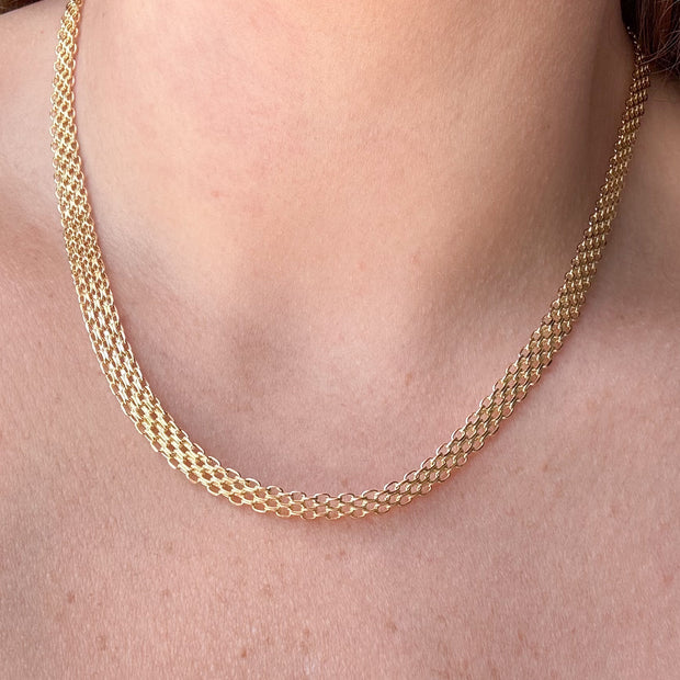 Chinese Fabric Bismark Chain 18k Solid Gold Necklace