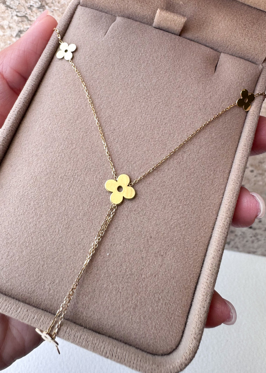 Flowers Chain 18K Solid Italian Gold Necklace