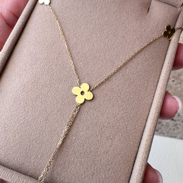 Flowers Chain 18K Solid Italian Gold Necklace