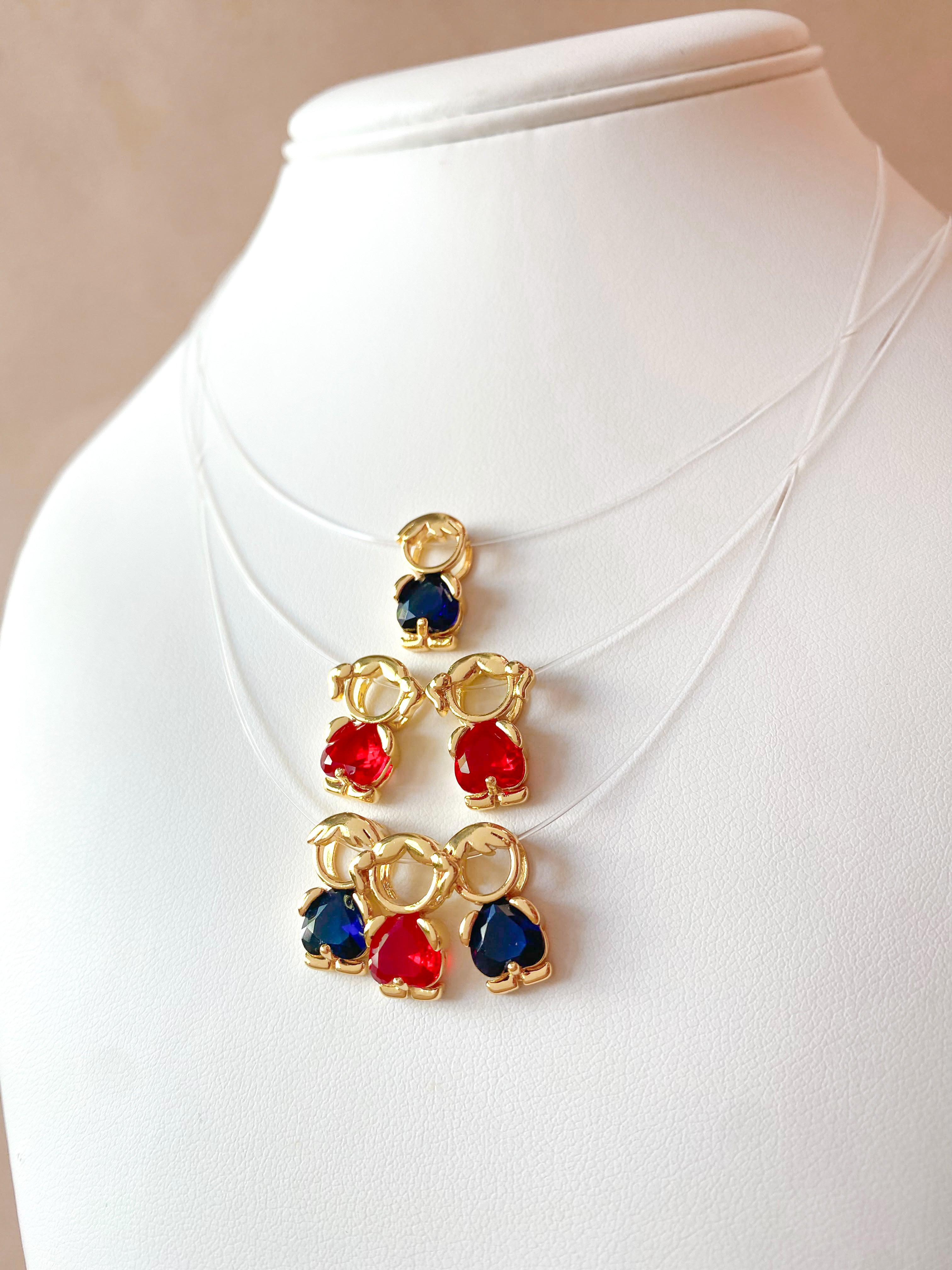 Red and Blue Kids Charms Ghost Necklace