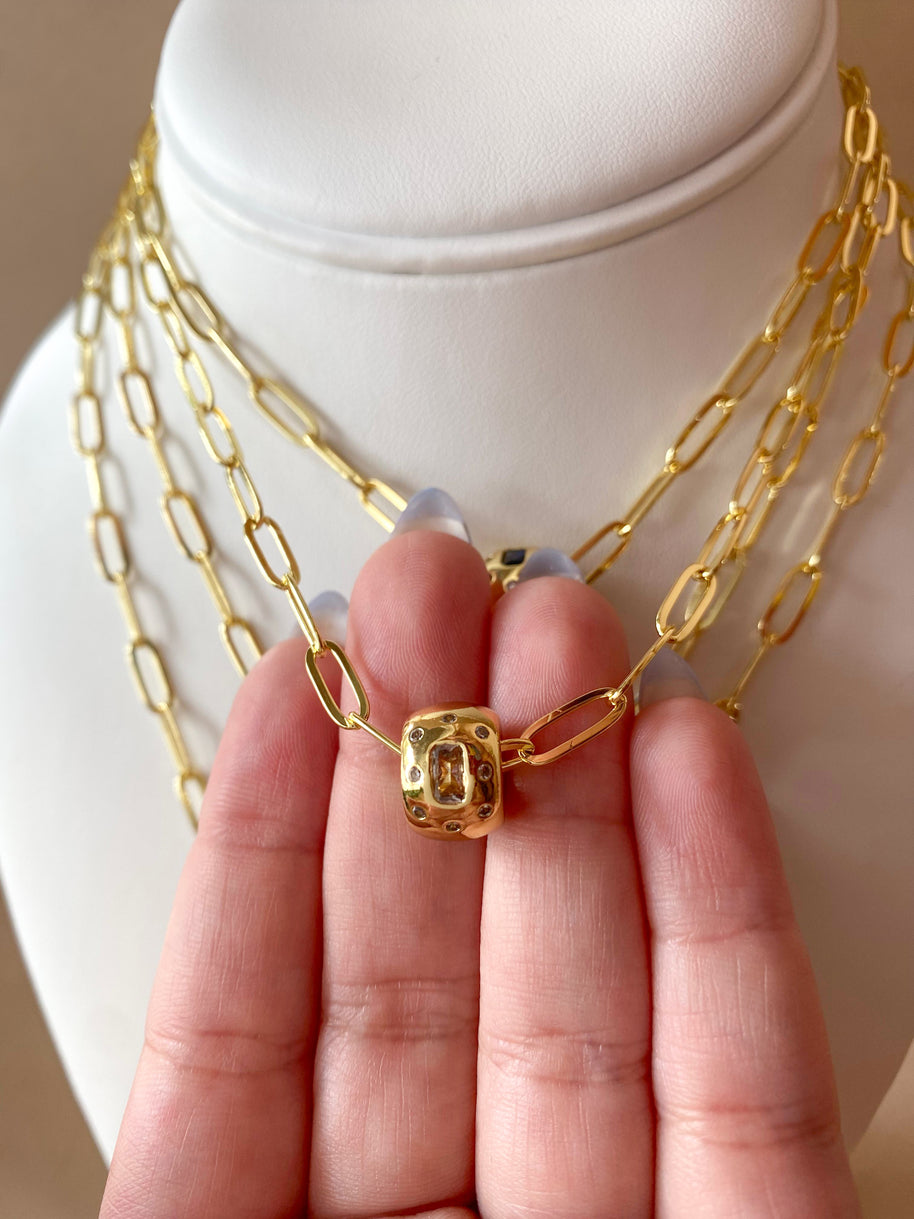 Golden Links Chain with Circular Crystal Charms Necklace