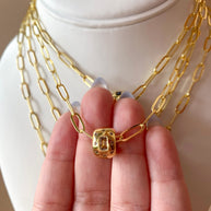 Golden Links Chain with Circular Crystal Charms Necklace