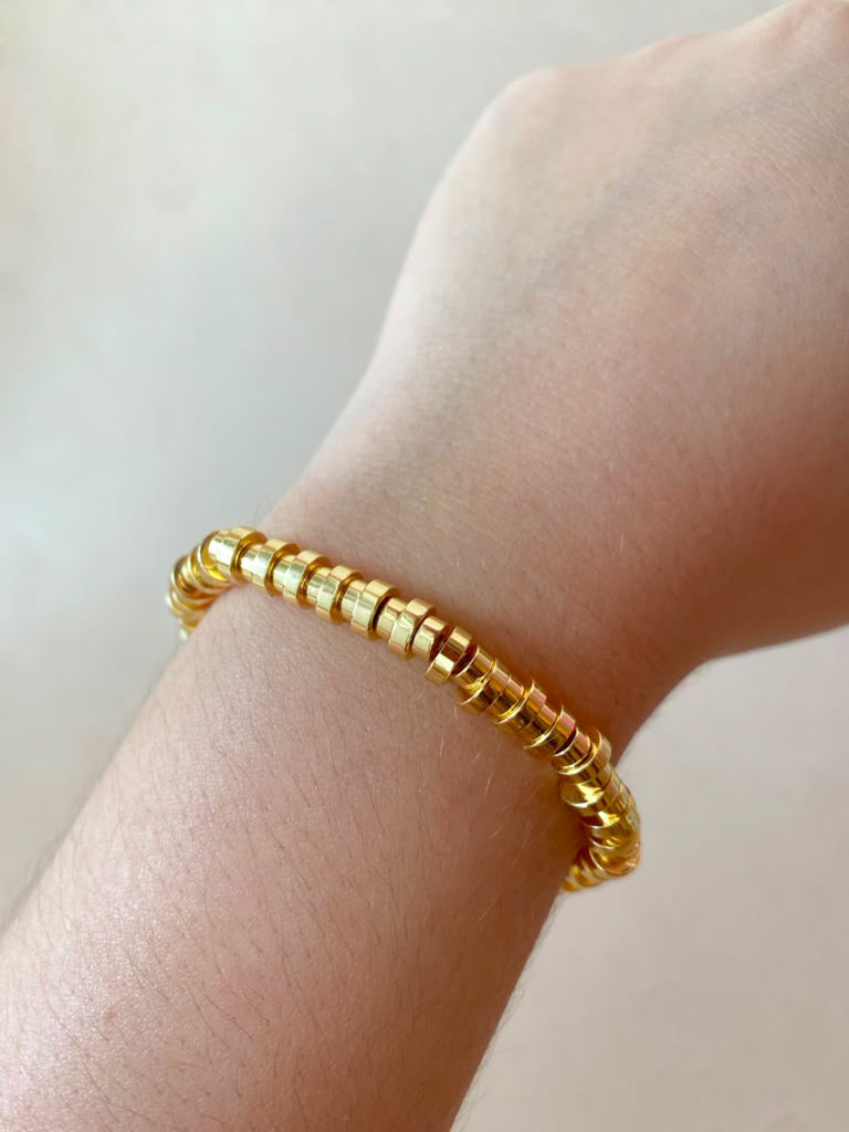 Golden Cylinder Beads Style Elastic Bracelet