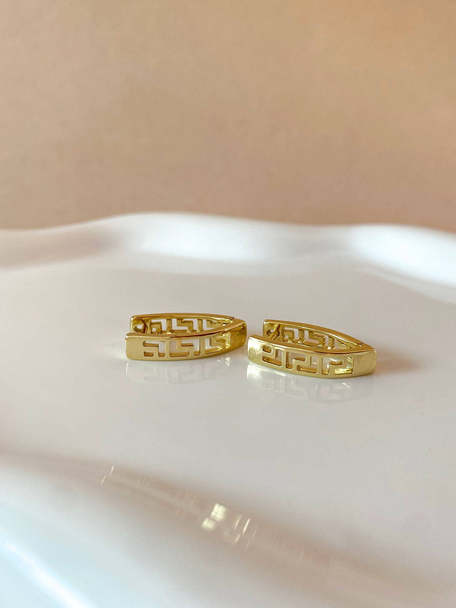 Golden Greek Key Pattern Oval Hoops