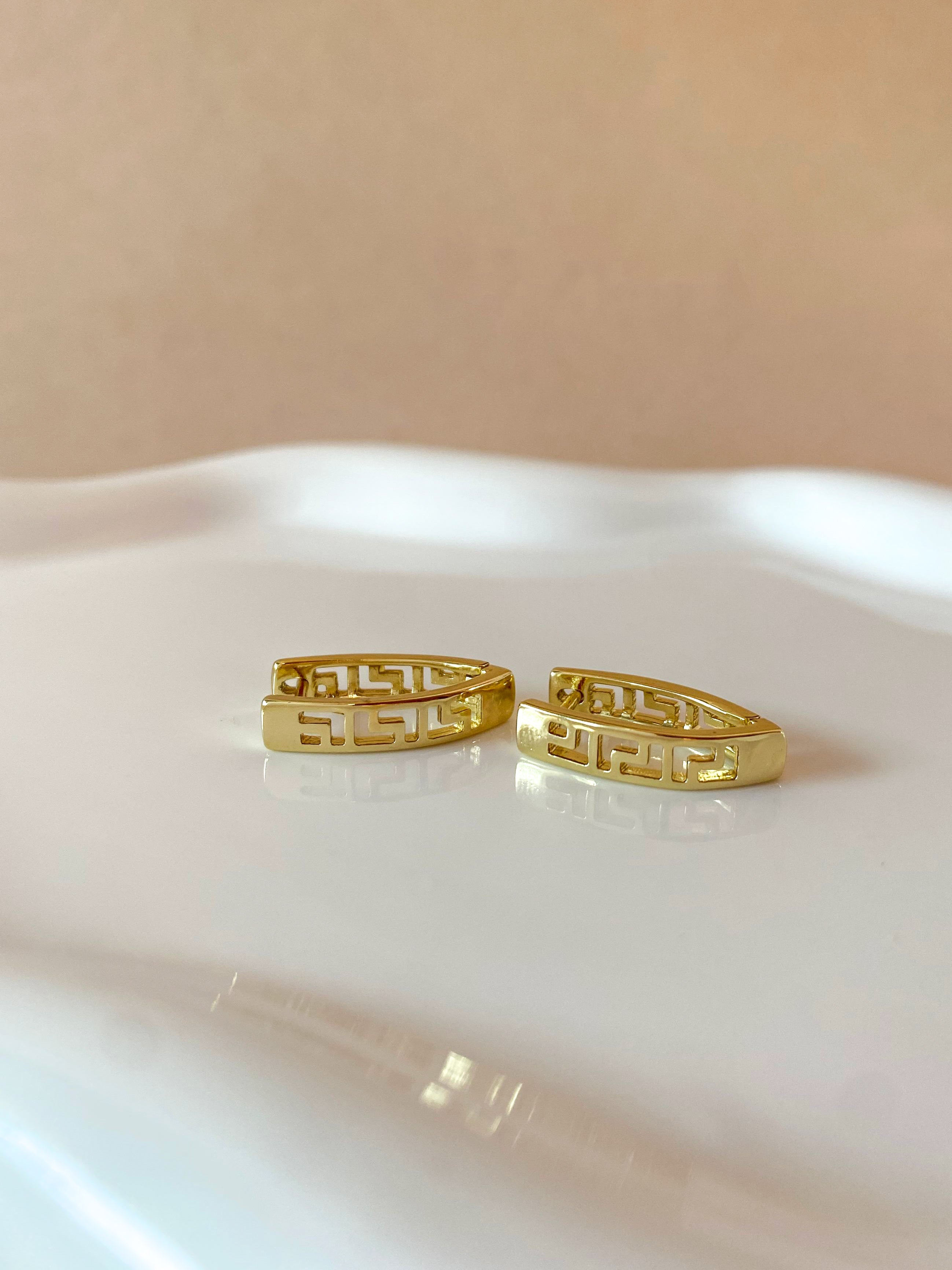 Golden Greek Key Pattern Oval Hoops