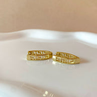 Golden Greek Key Pattern Oval Hoops