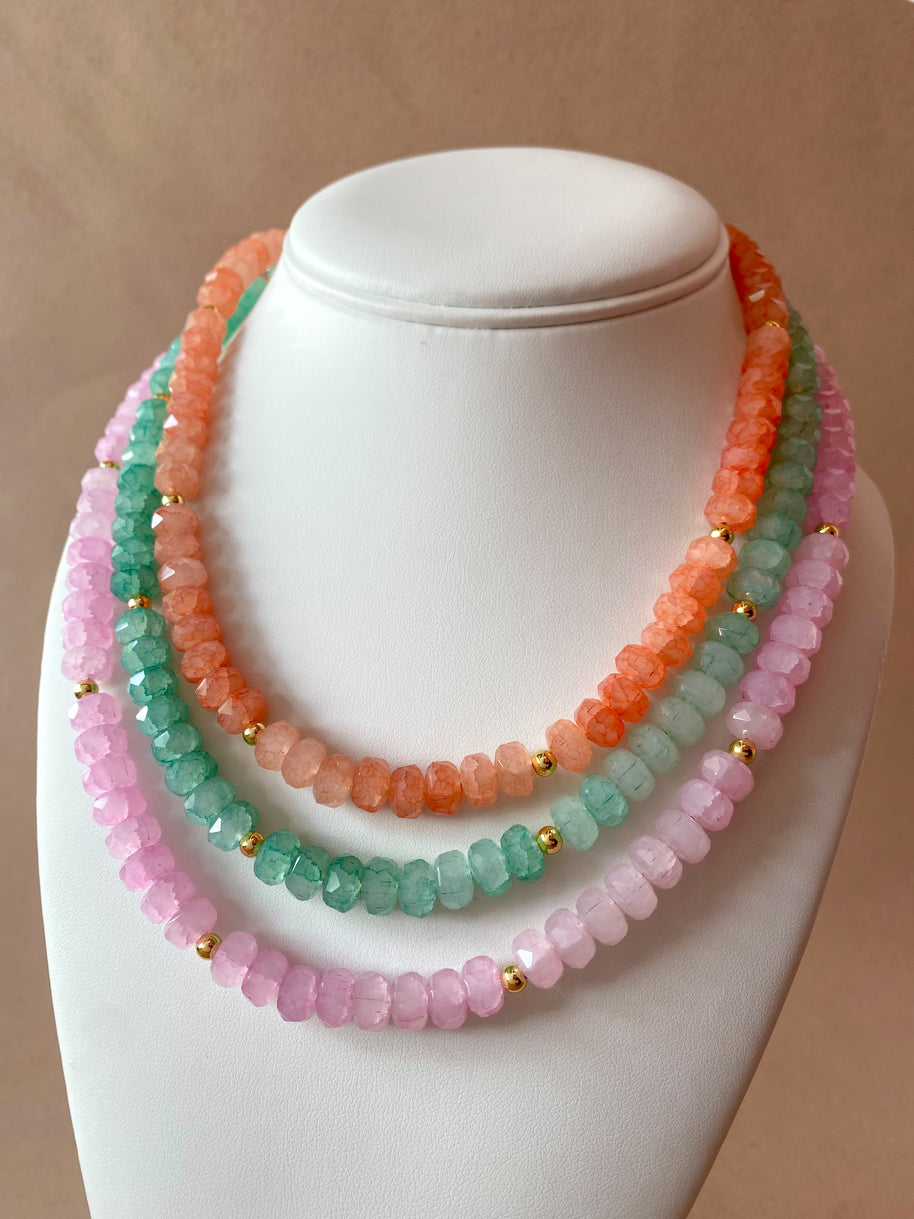 Orange, Green, Pink and Purple Crystal Beads Necklaces