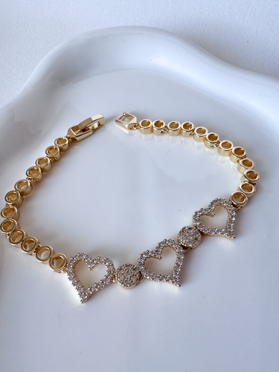 Golden Crystals 3 Hearts Bracelet