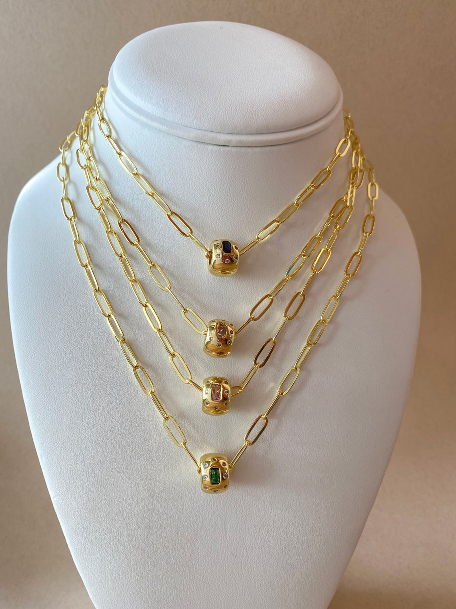 Golden Links Chain with Circular Crystal Charms Necklace