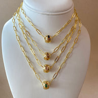 Golden Links Chain with Circular Crystal Charms Necklace
