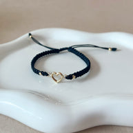 Black and Red Thread Little Hearts Silhouette 18k Gold Bracelet