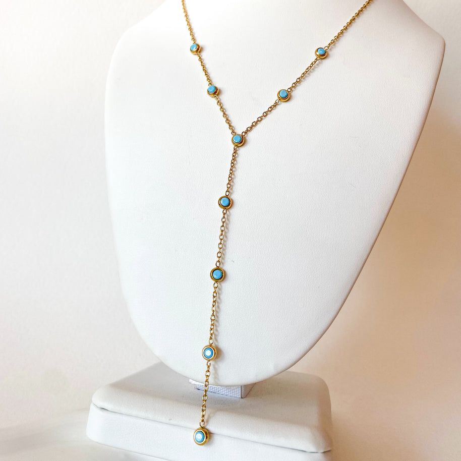 Blue Drop Y Style Steel Necklace