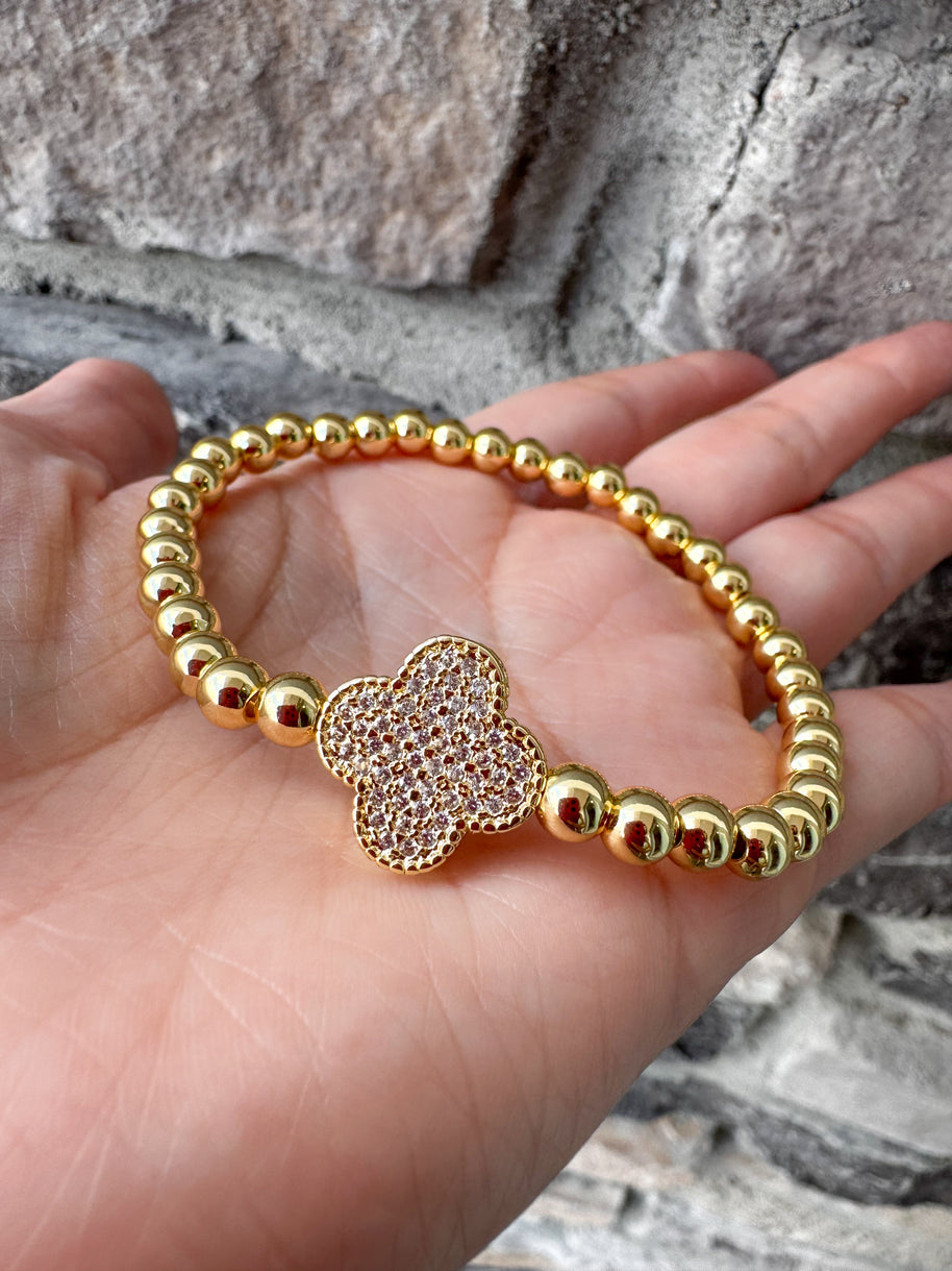 Pulseras Elásticas Gold & Silver Clovers Zirconia