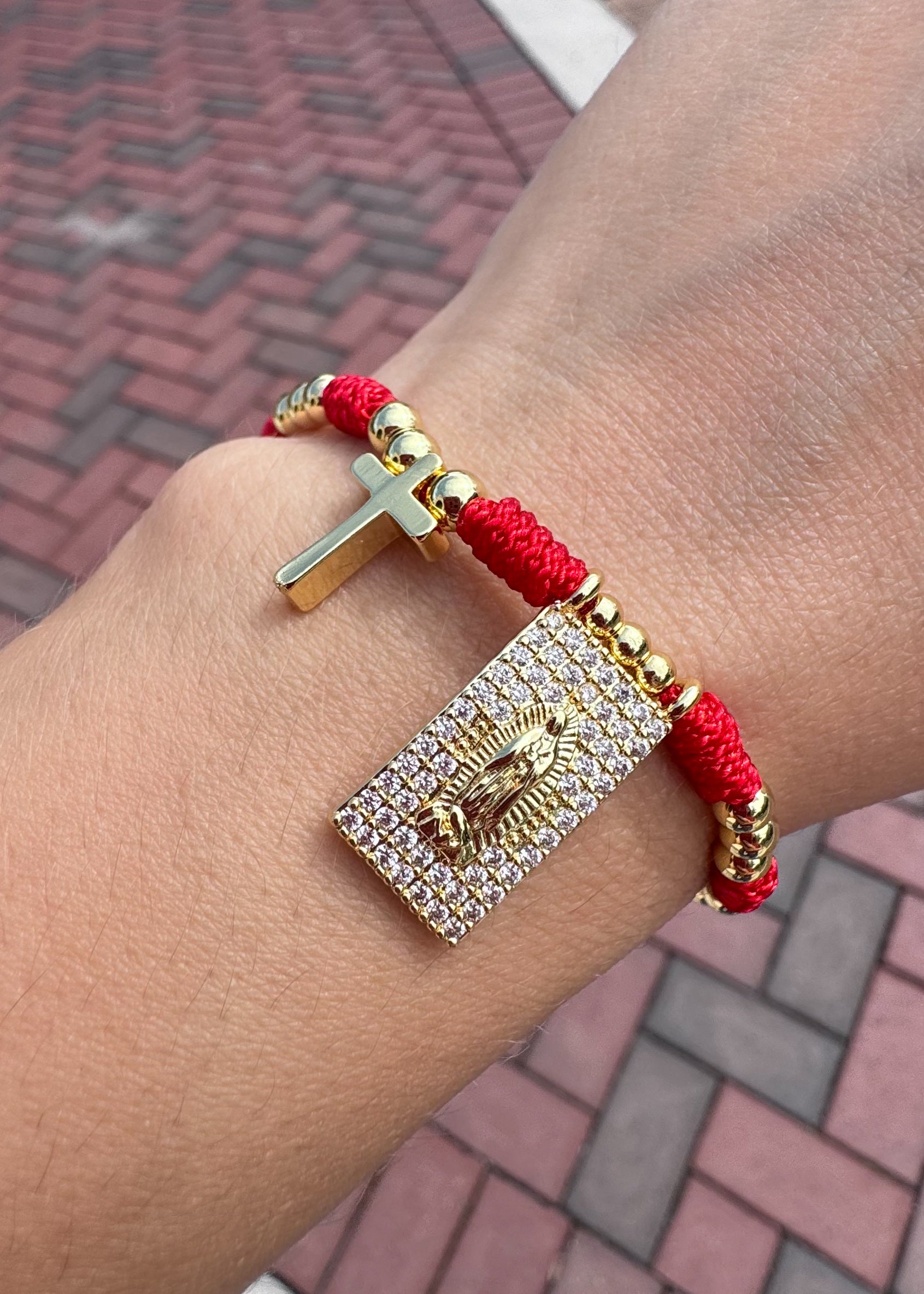 Red Guadalupe Scapular Cross Adjustable Bracelet