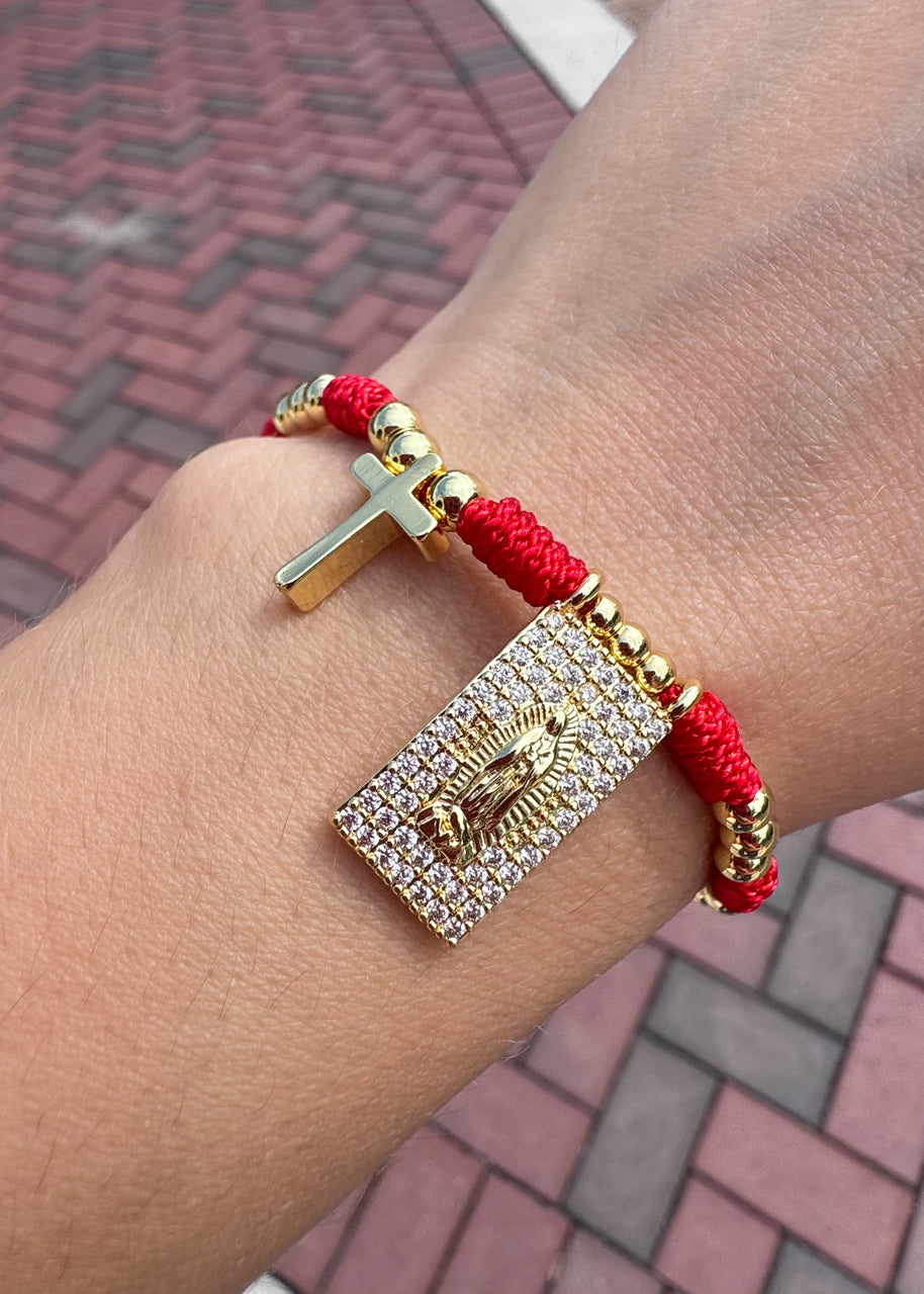 Red Guadalupe Scapular Cross Adjustable Bracelet