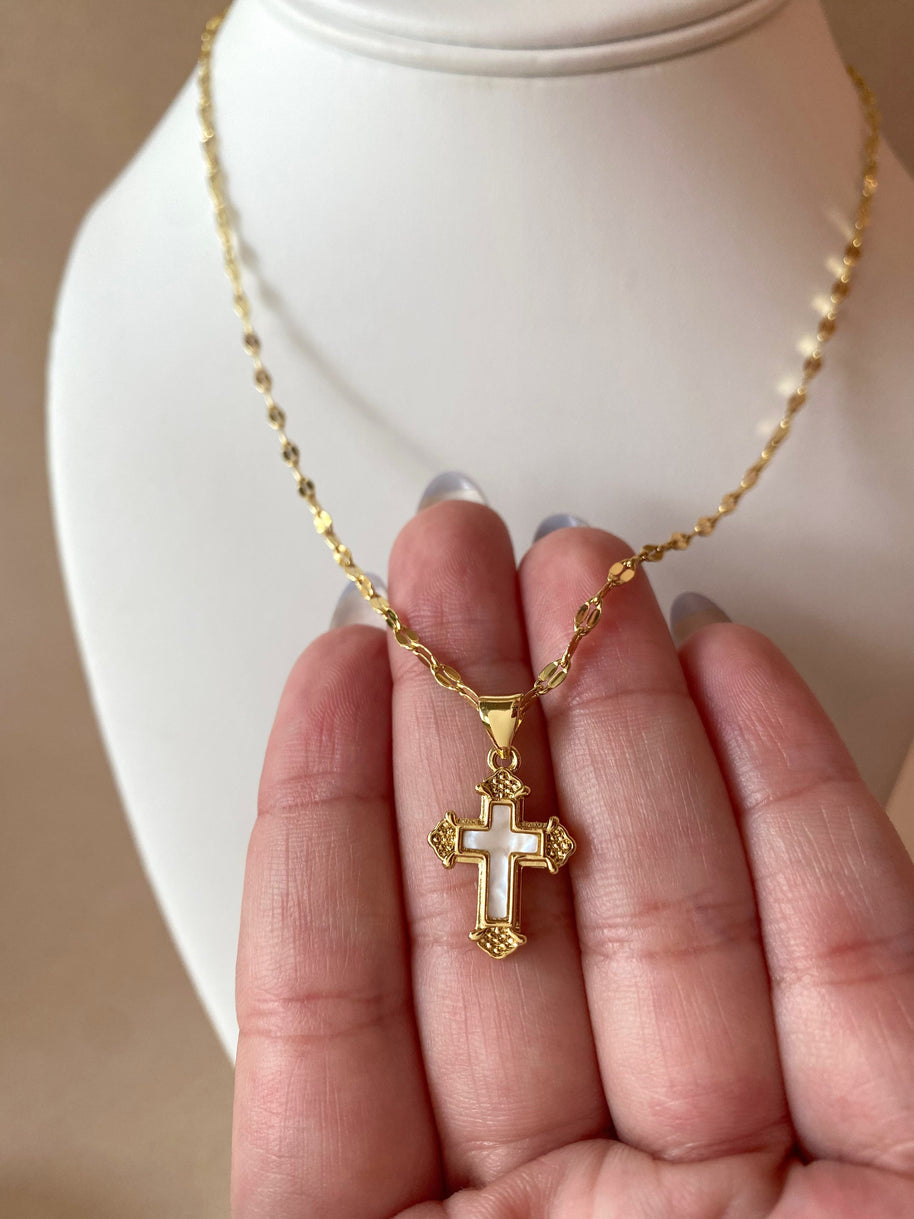 Little Mother of Pearl Cross Necklace