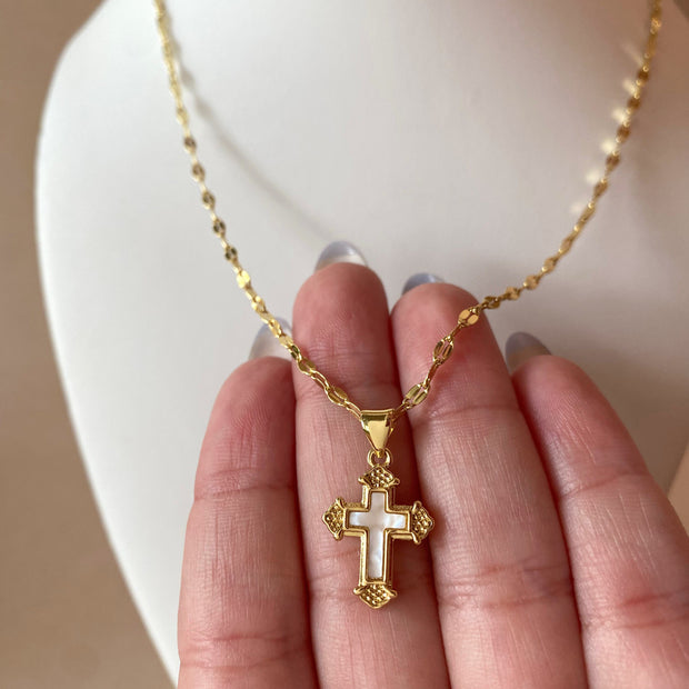 Little Mother of Pearl Cross Necklace