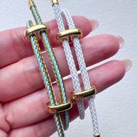 White, Blue and Gold 2 Styles of Leather Adjustable Bracelets