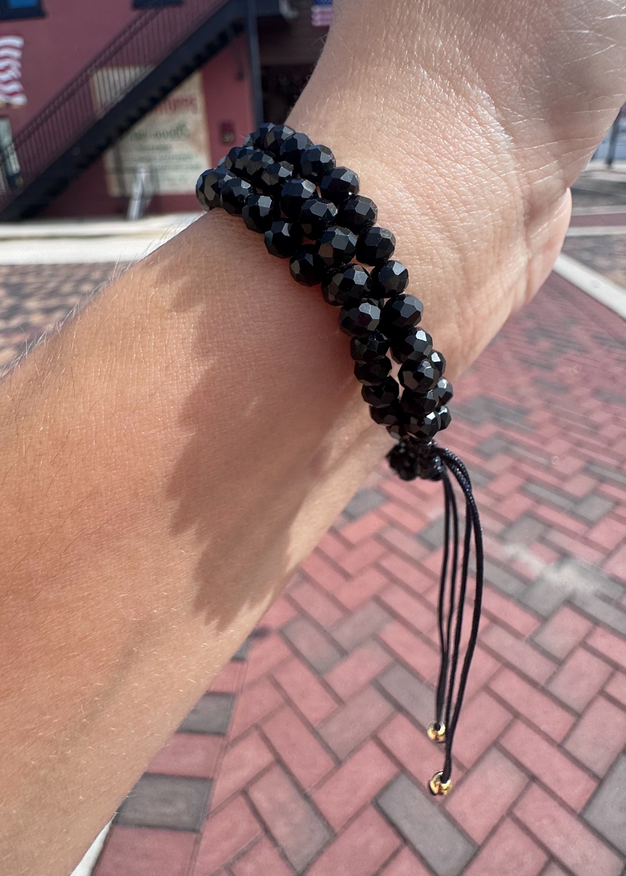 Black Crystals 3 Layers Heart Bracelet