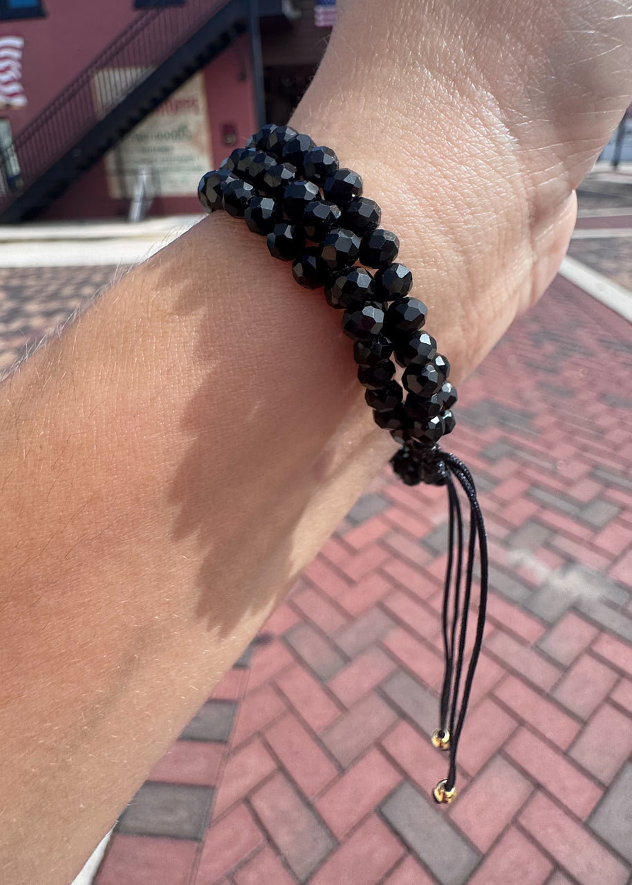 Black Crystals 3 Layers Heart Bracelet