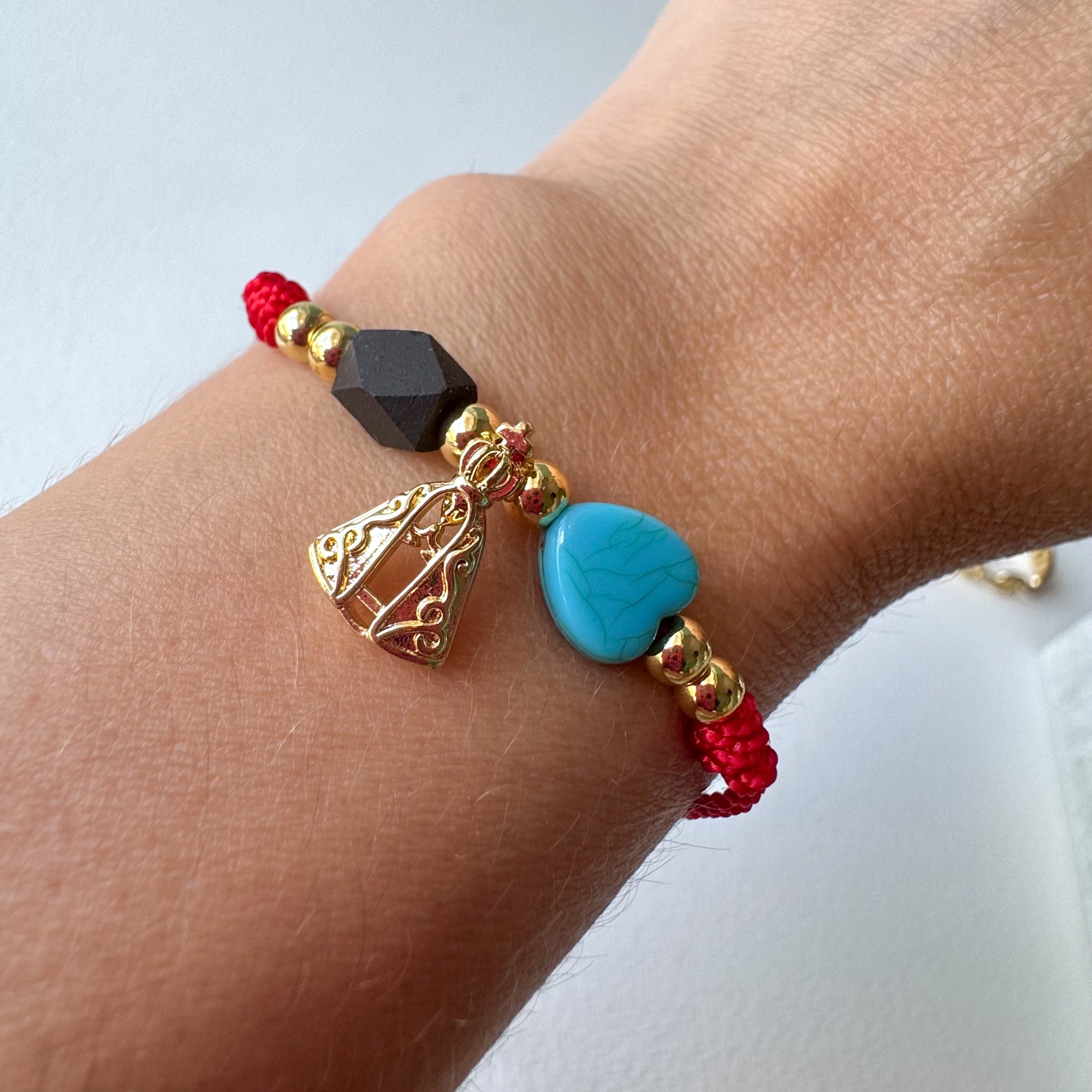 Azabache, Virgin of the Valley and Heart Red thread Bracelet