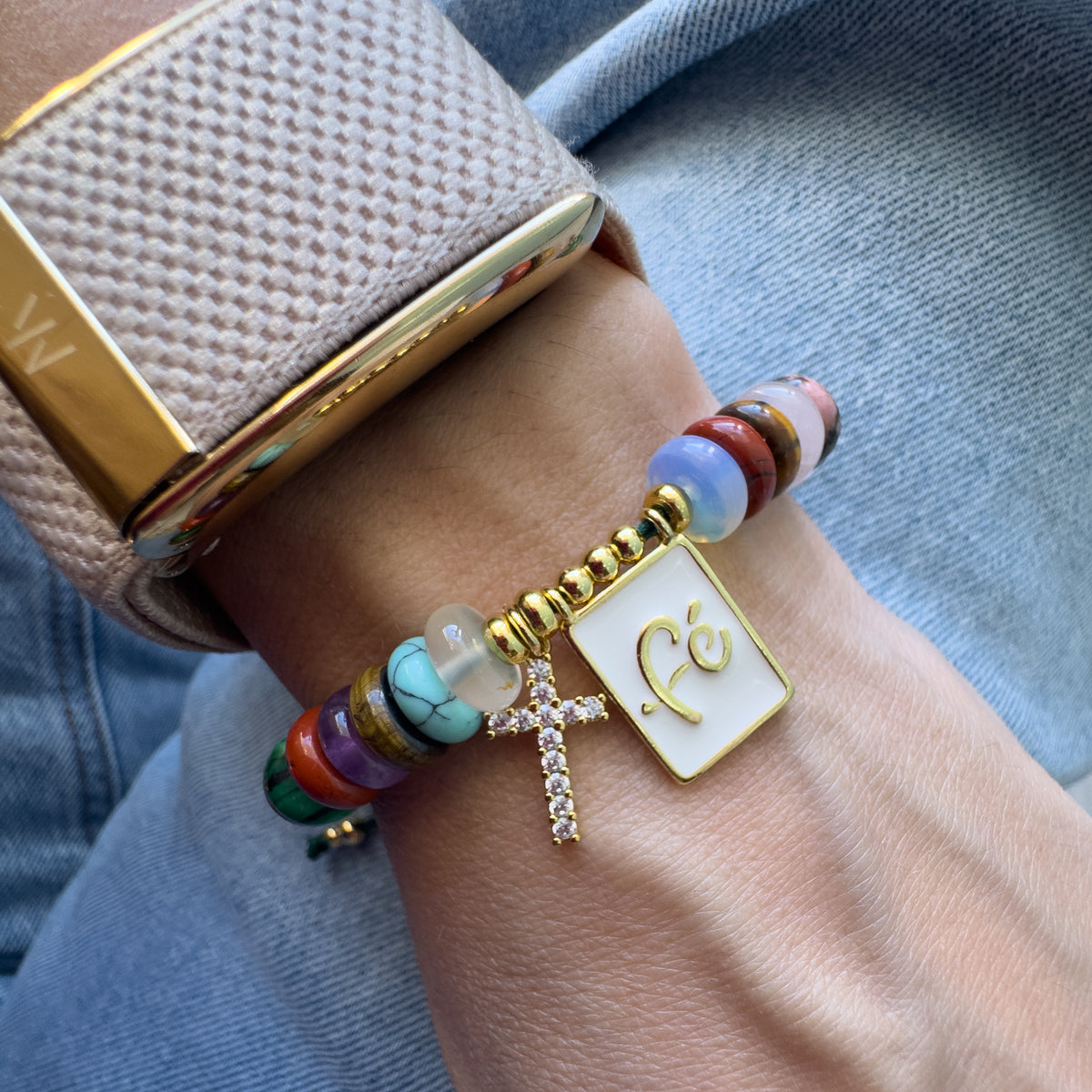Multicolor Faith and Cross Scapular Adjustable Bracelet