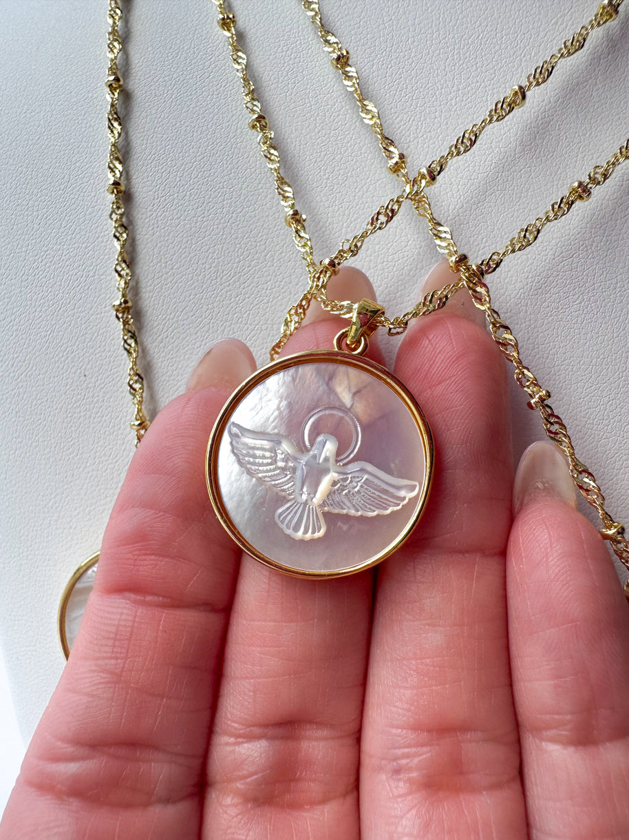 Sacred Mother of Pearl Assorted Medals Necklace