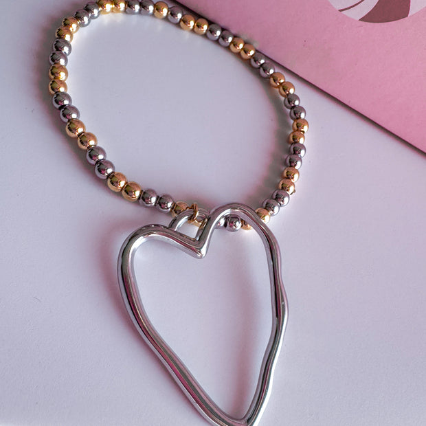 Pulsera Elastica 2 Oros Corazon Silver