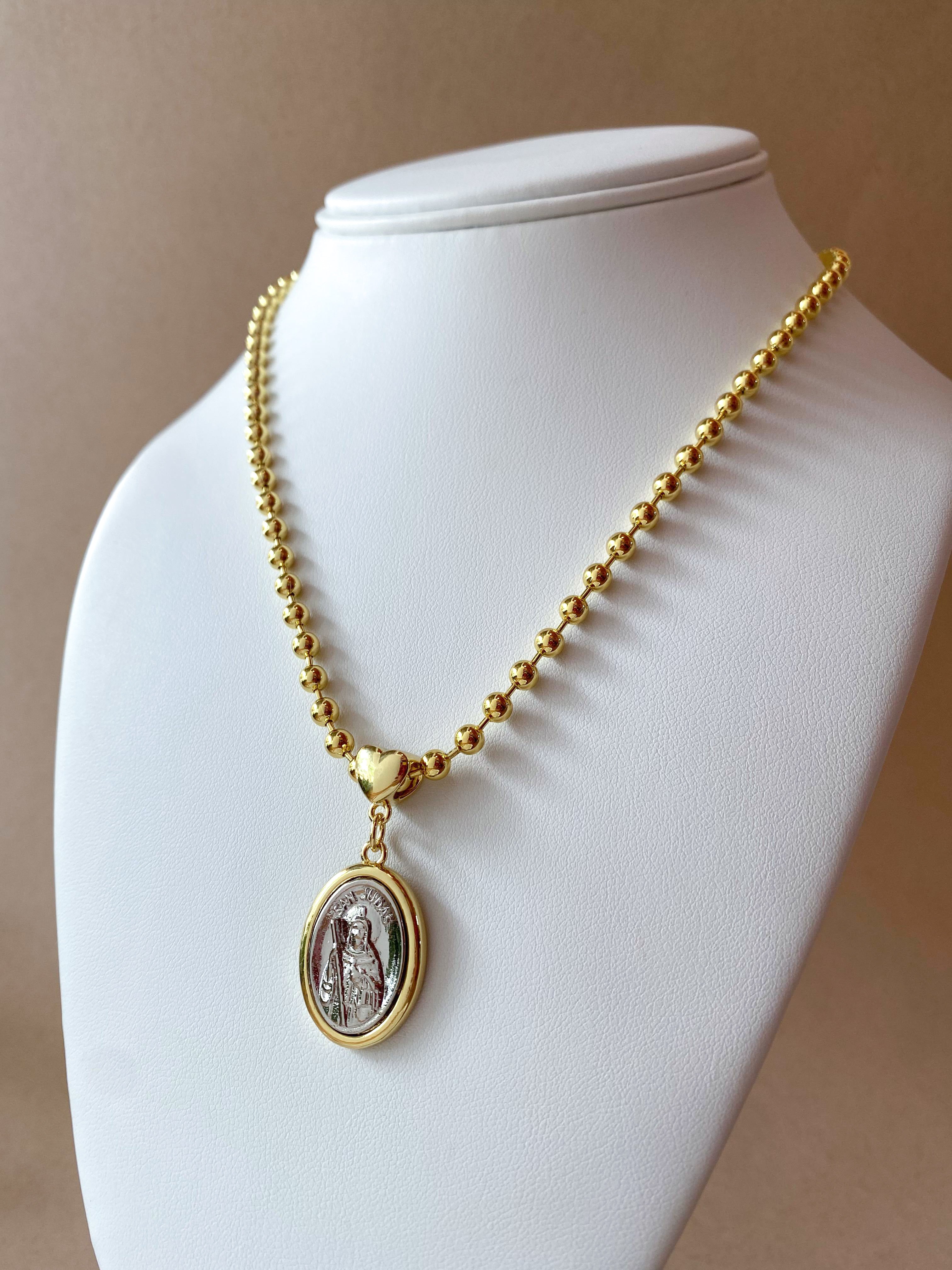 St. Judas Thadeus Gold and Silver Heart Medal Necklace