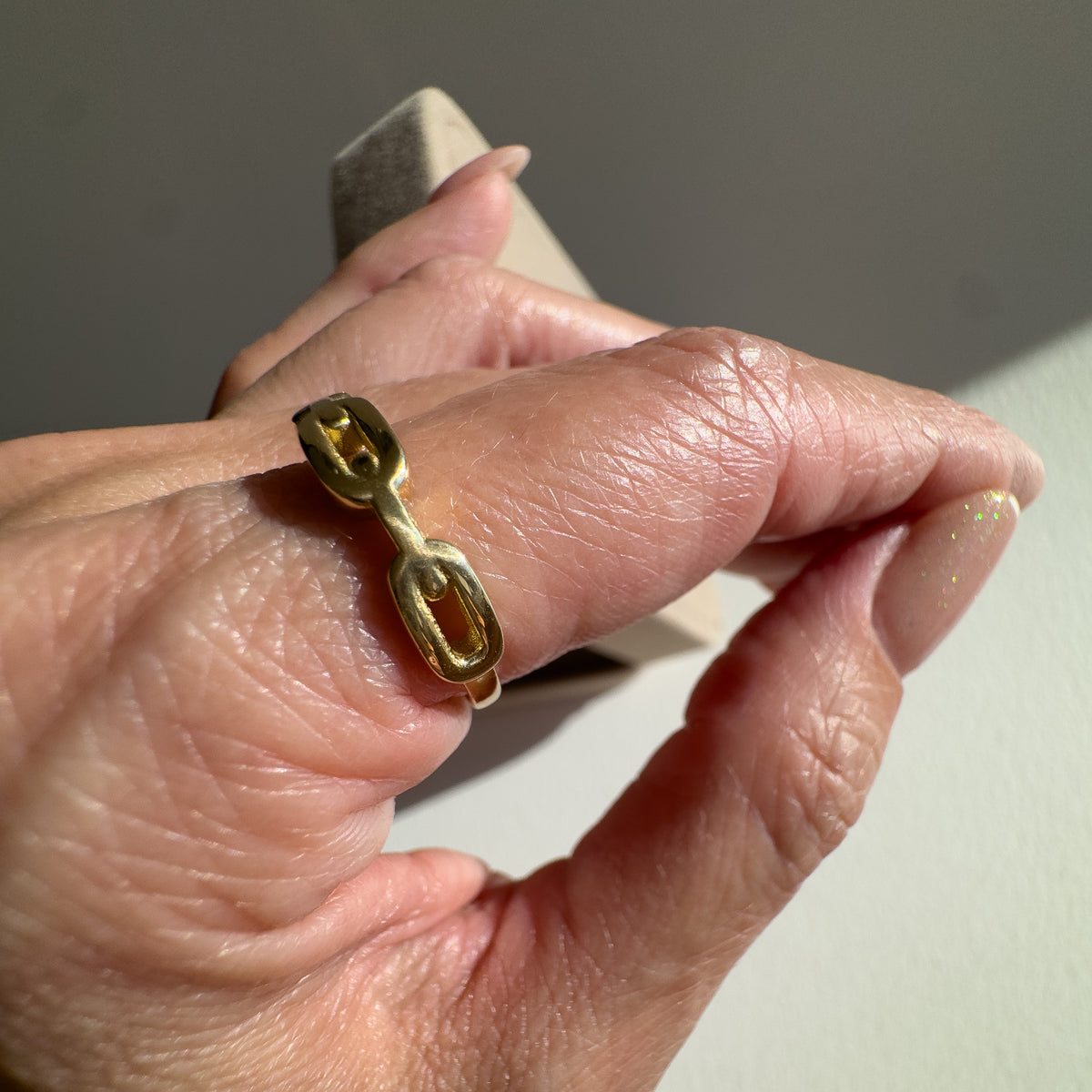 Anchor Link 18K Solid Gold Italy Ring