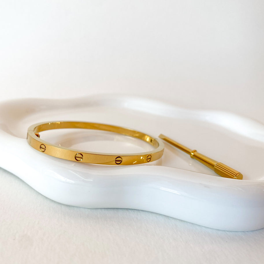 Golden Steel Screw Thin Bracelet with Screwdriver
