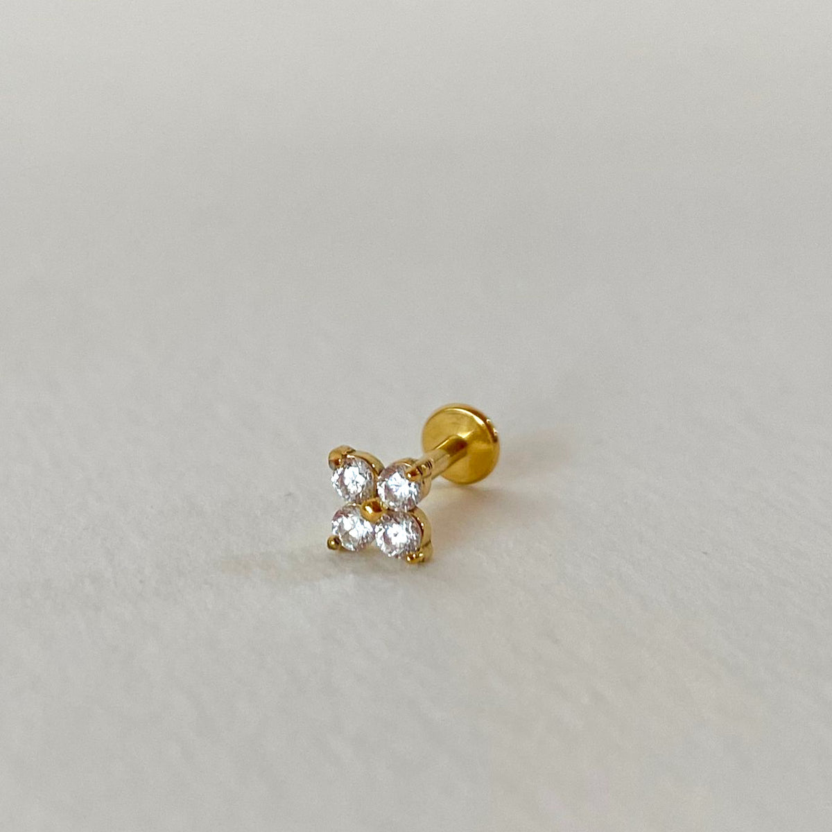 Little Flower Steel Golden Zircons Piercing Earrings