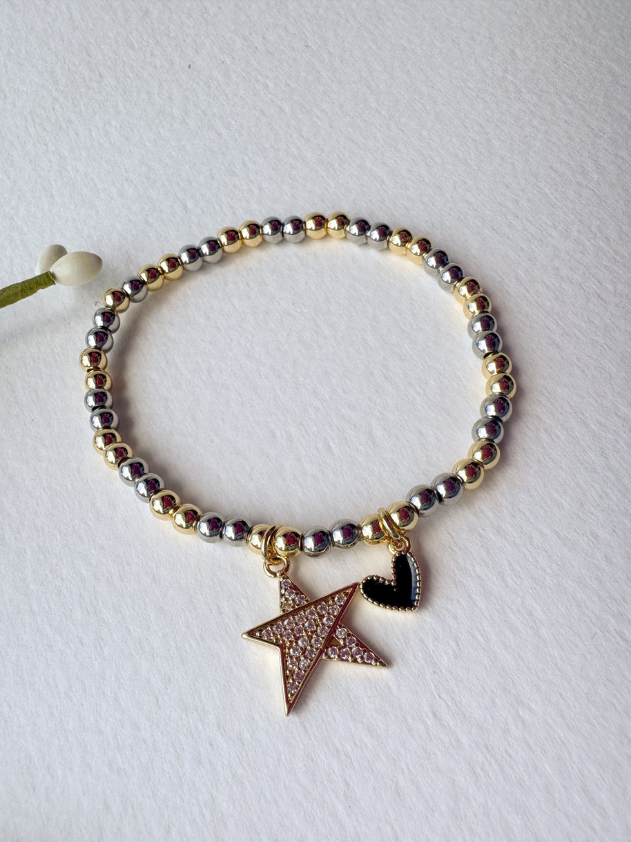 Big Star ⭐️ & Black Heart 🖤 Elastic Bracelet