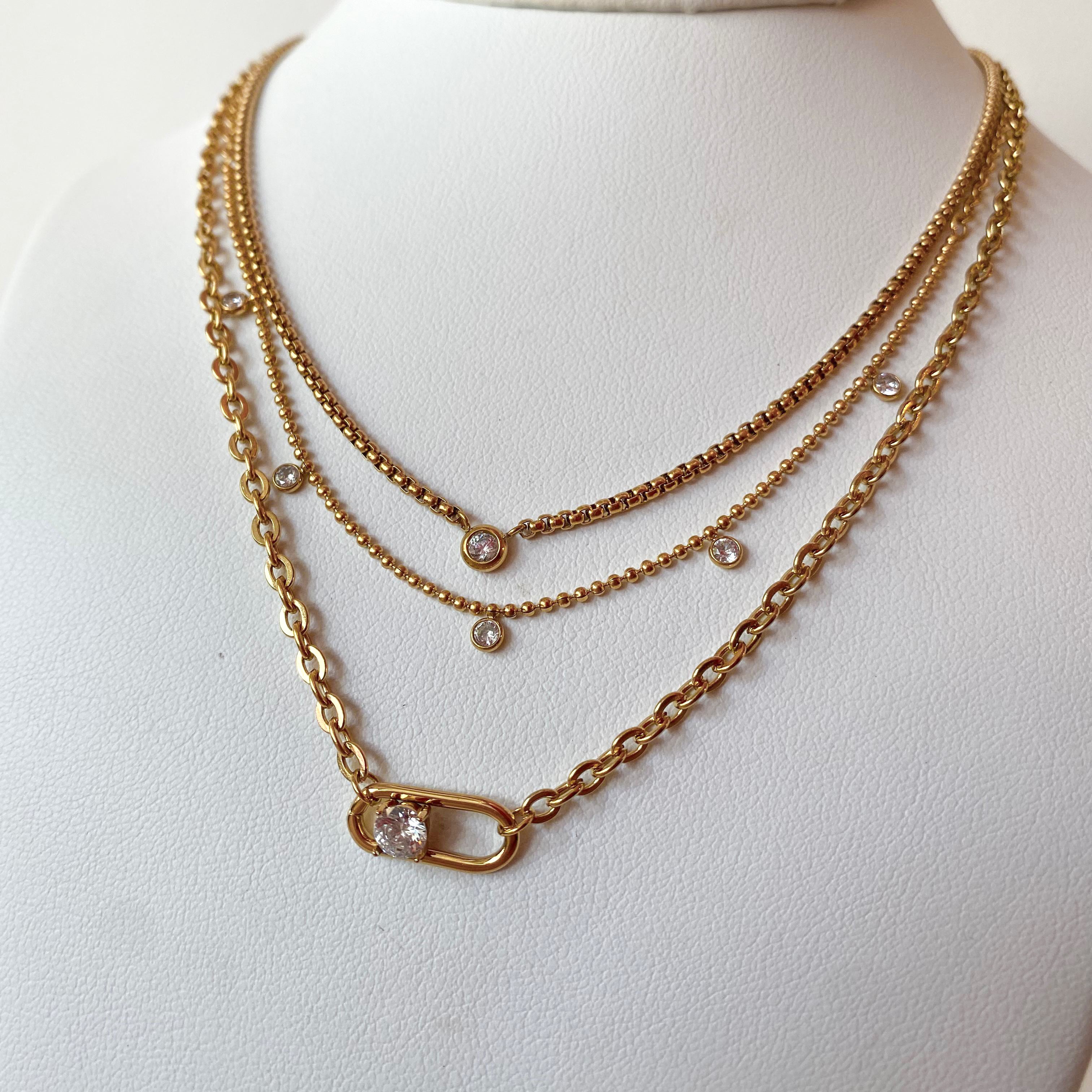 3 Layer Zircons Steel Necklace