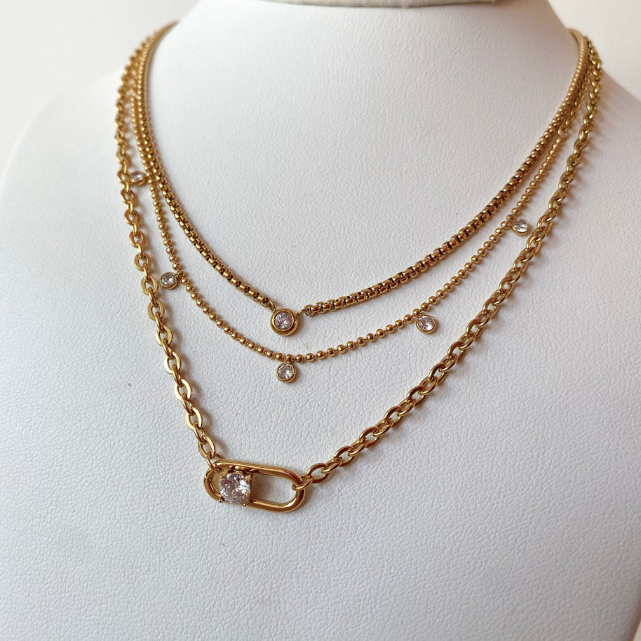 3 Layer Zircons Steel Necklace